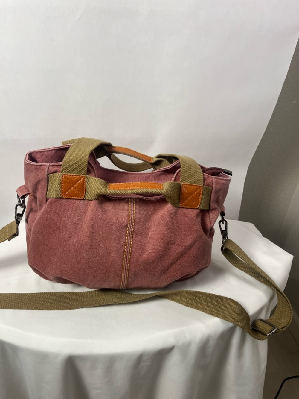 Losmile Casual Dusty Rose Canvas Crossbody Tote with Olive Straps